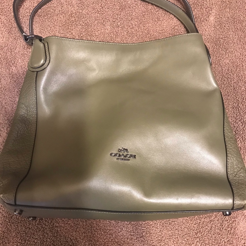 Coach Olive Green Pebbled Leather Edie Shoulder
